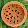 Moroccan Terracotta Carved Pendant Light - Side Profile and Solid Brass Mounting Bracket View